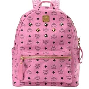 MCM Large Pink Visetos Studded Leather Backpack